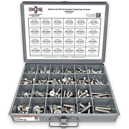 Boltsandnuts.Com Metric A2-70 Stainless Steel Flat Socket Screws - 305 PCS Assortment Kit #370